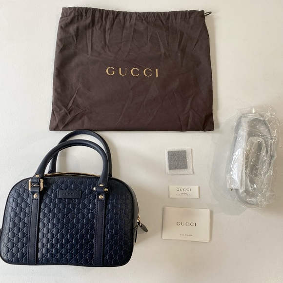 Gucci Bags Gucci Micro Guccissima Margaux Bowling Bag In Navy